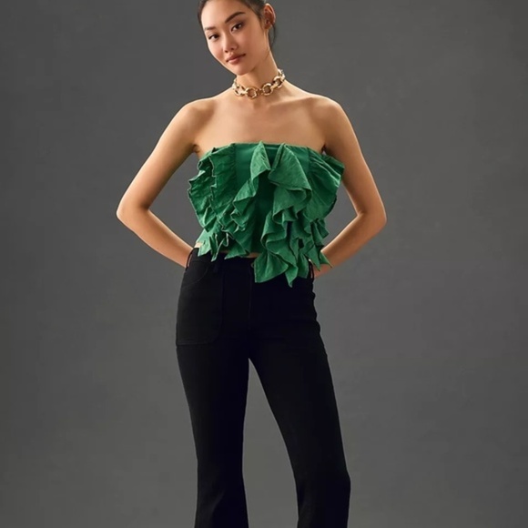 NWT  By Anthropologie Strapless Ruffle Top Large - Picture 1 of 6